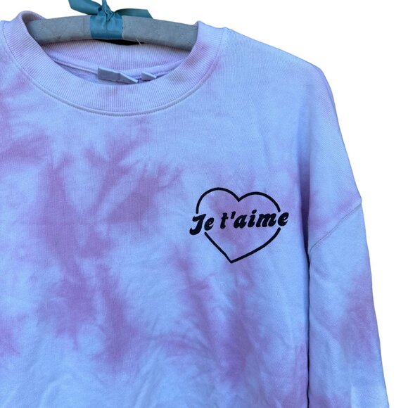 Mighty Fine “Je T’aime” Pink Tie Dye Oversized Crop Sweatshirt Size XS - Picture 3 of 12